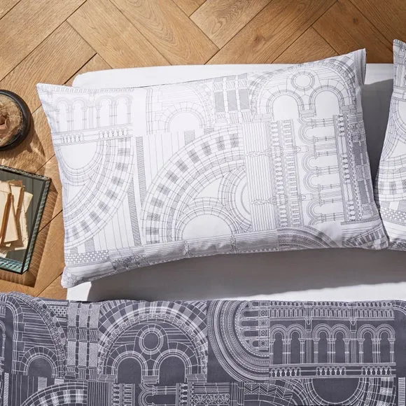 Reversible Duvet Cover Set - Charcoal, Cotton
