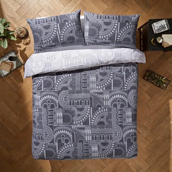 Reversible Duvet Cover Set - Charcoal, Cotton image