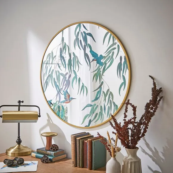 Round Mirrored Wall Art - Gold, Kingfisher image
