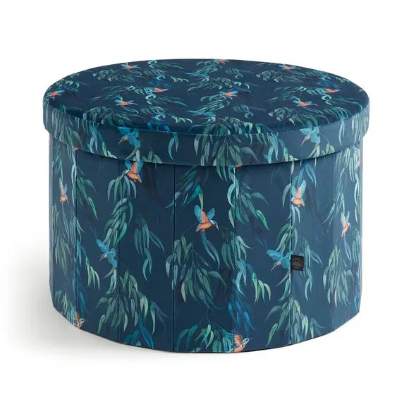 Round Ottoman with Storage - Teal, Velvet
