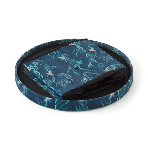 Round Ottoman with Storage - Teal, Velvet