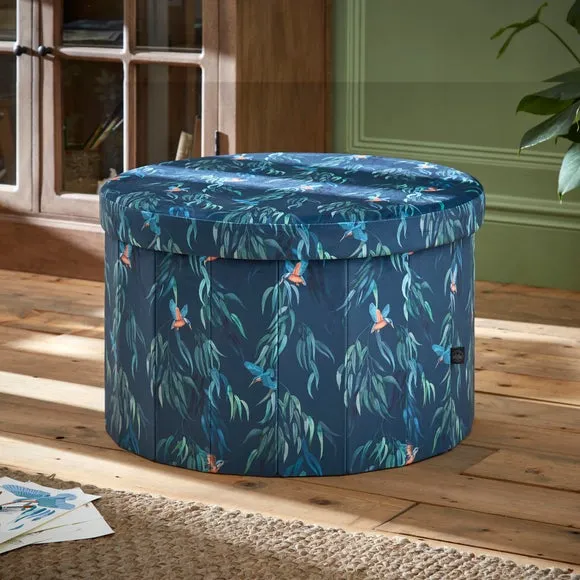 Round Ottoman with Storage - Teal, Velvet image