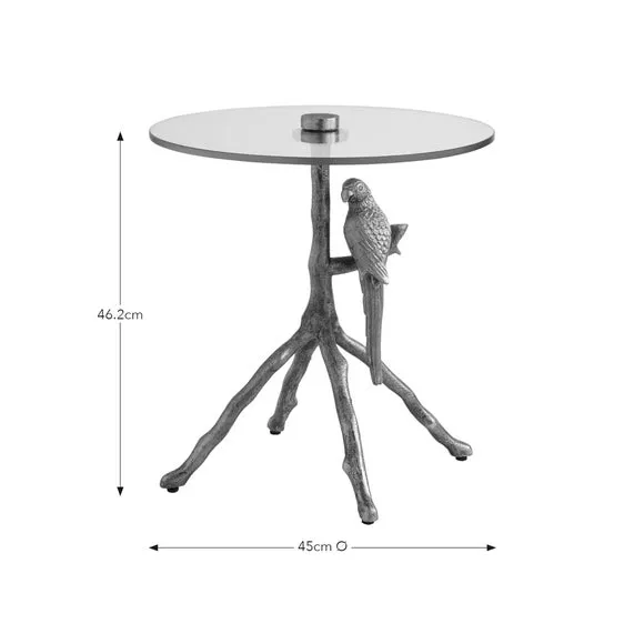 Round Side Table with Parrot Design - Gold, Aluminium