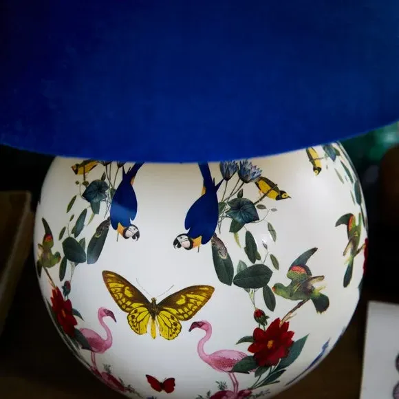 Round Table Lamp with Print - Blue, Ceramic