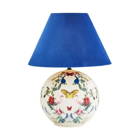 Round Table Lamp with Print - Blue, Ceramic