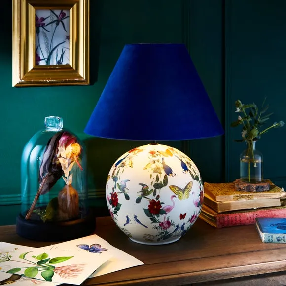 Round Table Lamp with Print - Blue, Ceramic image
