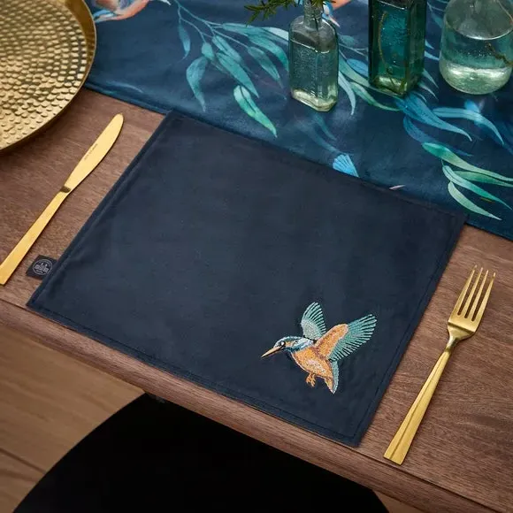 Set of 2 Placemats with Embroidery - Navy, Velour