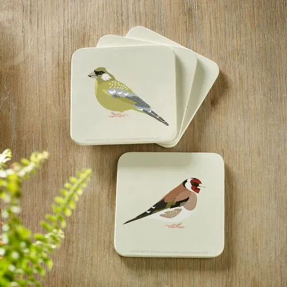 Set of 4 Bird Coasters - Cream