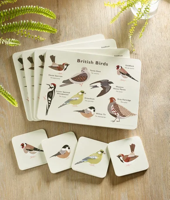 Set of 4 Bird Coasters - Cream