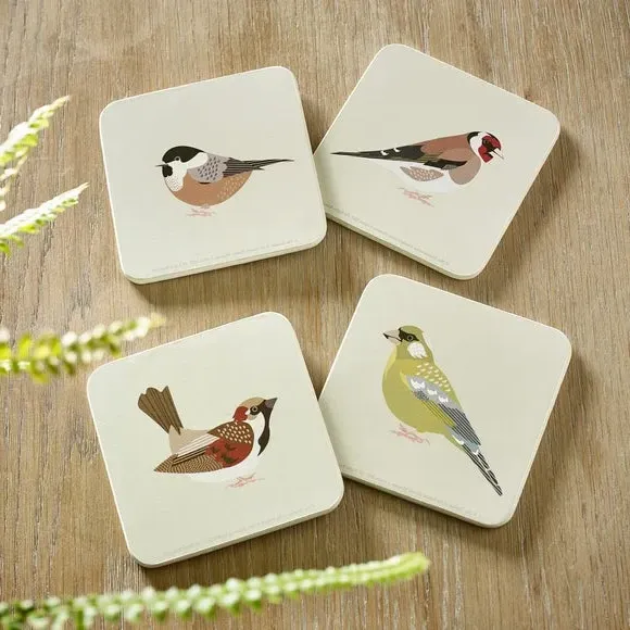 Set of 4 Bird Coasters - Cream image