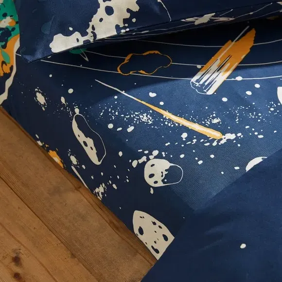 Single Fitted Sheet Space Print - Blue, Cotton image
