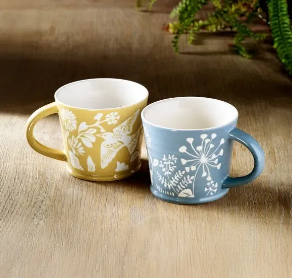 Starling Mug with Botanical Pattern - Yellow