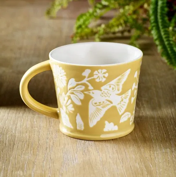 Starling Mug with Botanical Pattern - Yellow