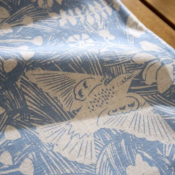 Table Runner with Starling Print - Blue, Cotton