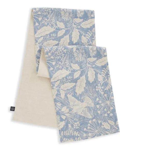 Table Runner with Starling Print - Blue, Cotton