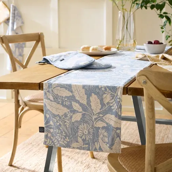 Table Runner with Starling Print - Blue, Cotton image