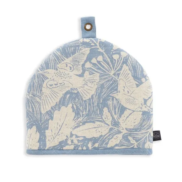 Tea Cosy with Starling Print - Blue, Cotton