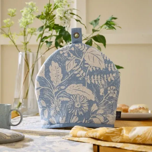 Tea Cosy with Starling Print - Blue, Cotton image