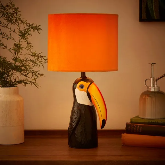Toucan Table Lamp with Velvet Shade - Yellow