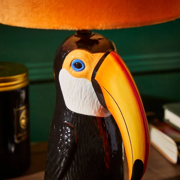 Toucan Table Lamp with Velvet Shade - Yellow