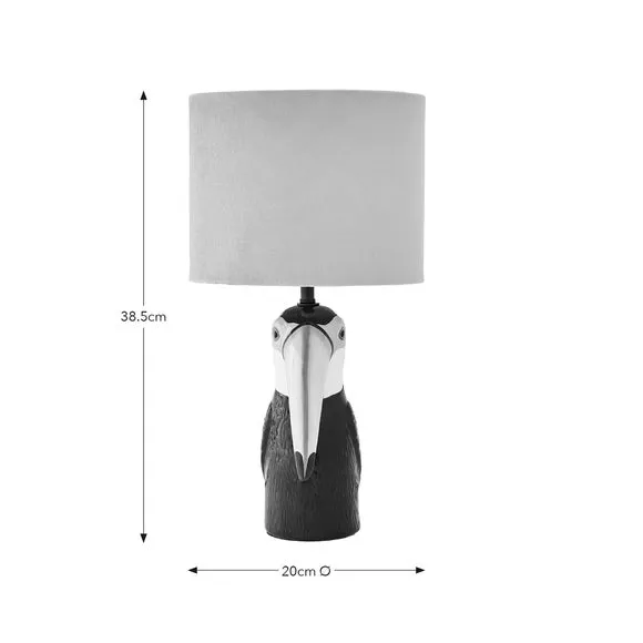 Toucan Table Lamp with Velvet Shade - Yellow