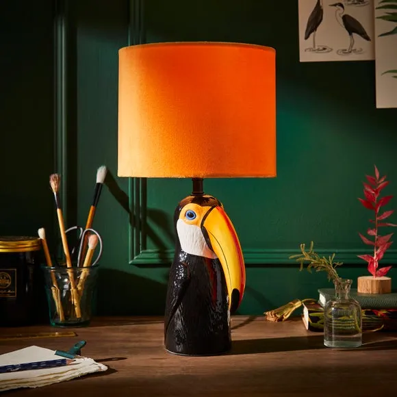 Toucan Table Lamp with Velvet Shade - Yellow image