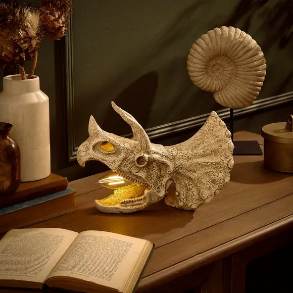 Triceratops Skull Table Lamp - Off-White, Resin