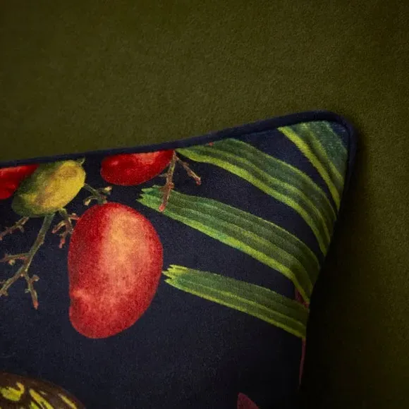 Tropical Print Cushion - Navy, Velour
