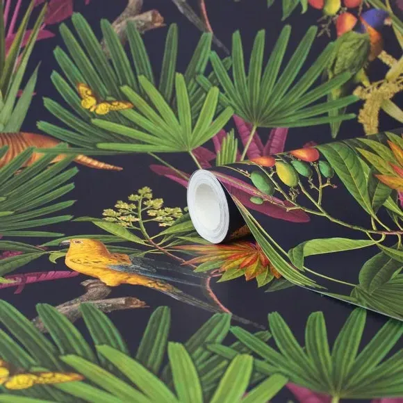 Tropical Treasures Wallpaper - Navy, Matte