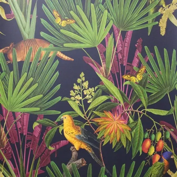 Tropical Treasures Wallpaper - Navy, Matte