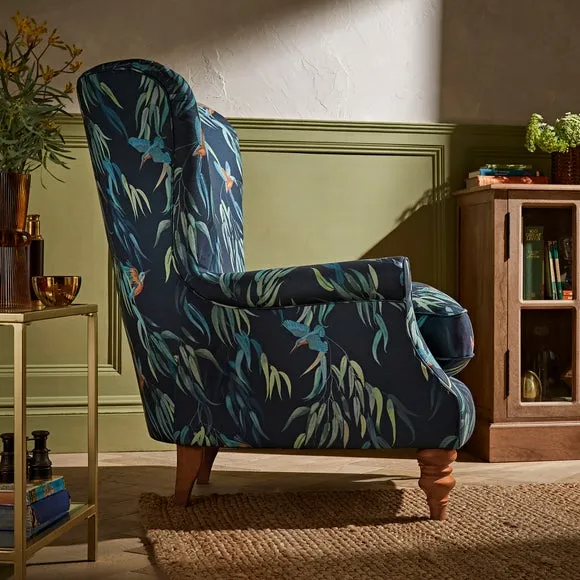 Wing Armchair with Show-Wood Feet - Kingfisher