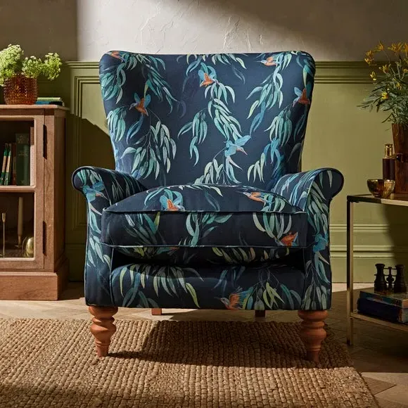 Wing Armchair with Show-Wood Feet - Kingfisher
