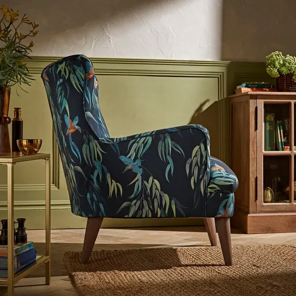 Wing Back Armchair - Kingfisher Print, Fabric
