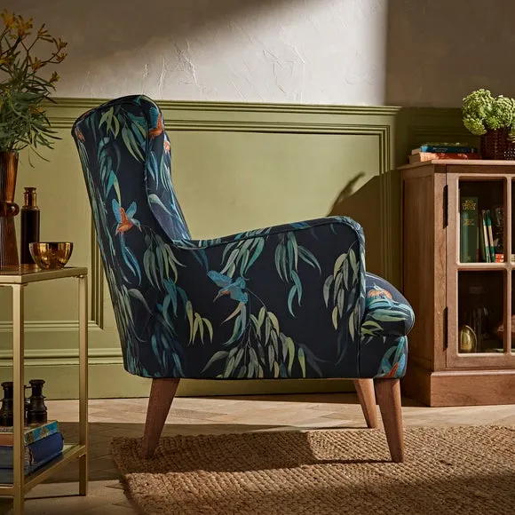 Wing Back Armchair - Kingfisher Print, Fabric