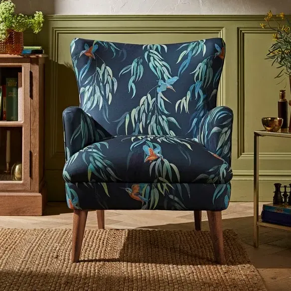 Wing Back Armchair - Kingfisher Print, Fabric