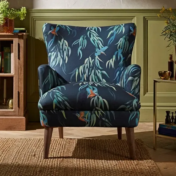 Wing Back Armchair - Kingfisher Print, Fabric