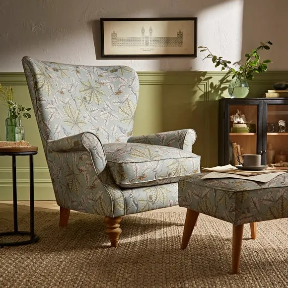 Wing Chair with Fixed Back - Arboretum Print