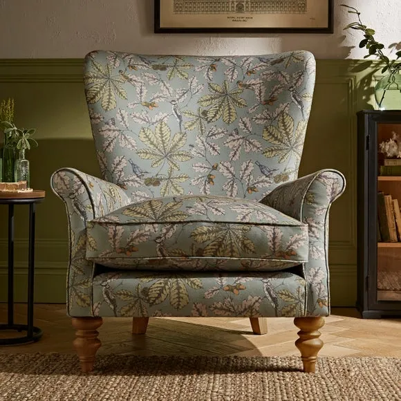 Wing Chair with Fixed Back - Arboretum Print