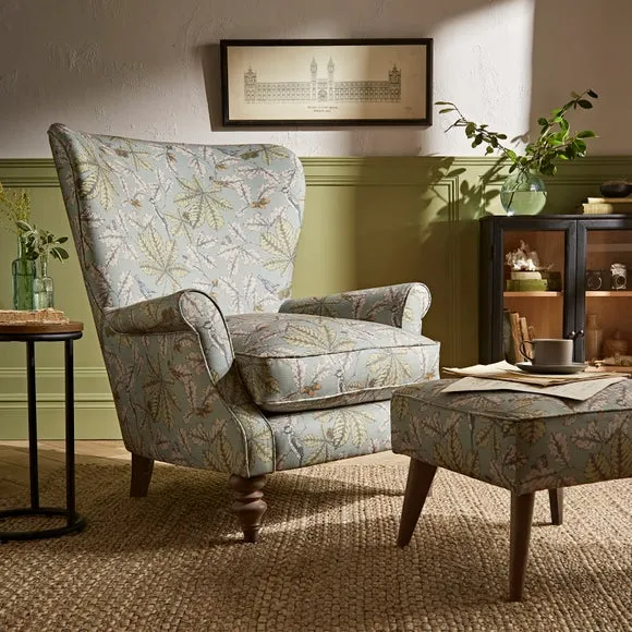 Wing Chair with Fixed Back - Arboretum Print