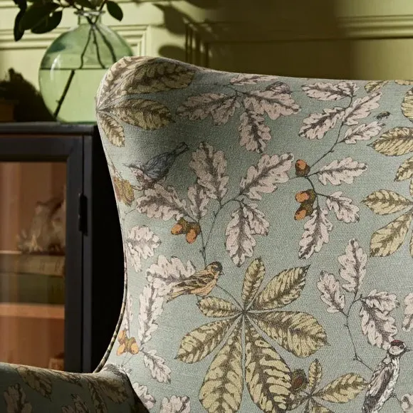 Wing Chair with Show-Wood Legs - Arboretum Print