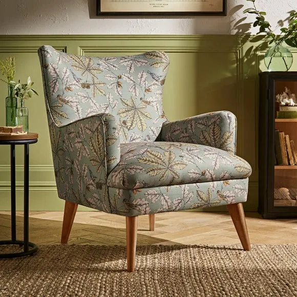 Wing Chair with Show-Wood Legs - Arboretum Print image