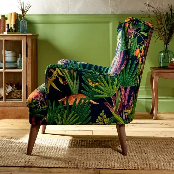 Wing Chair with Tuxedo Arms - Tropical Print
