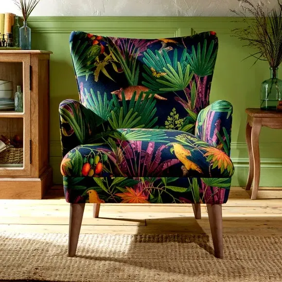 Wing Chair with Tuxedo Arms - Tropical Print