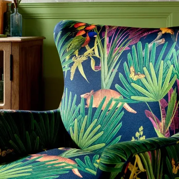 Wing Chair with Tuxedo Arms - Tropical Print