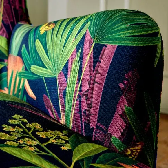 Wing Chair with Tuxedo Arms - Tropical Print