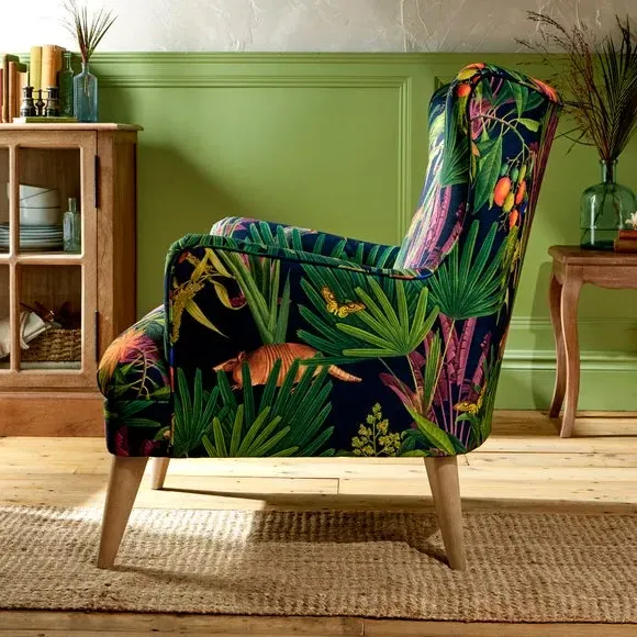 Wing Chair with Tuxedo Arms - Tropical Print