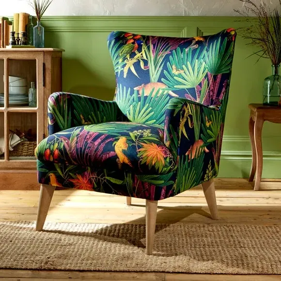 Wing Chair with Tuxedo Arms - Tropical Print image
