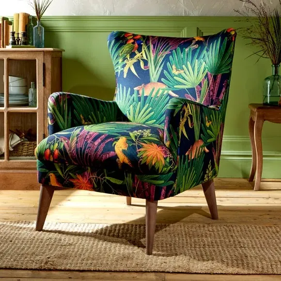 Wing Chair with Tuxedo Arms - Tropical Print