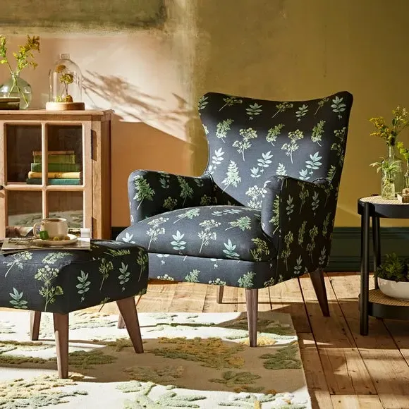 Wingback Armchair - Marsh Botanical Print