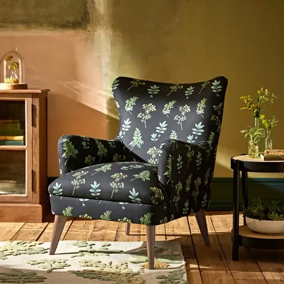 Wingback Armchair - Marsh Botanical Print
